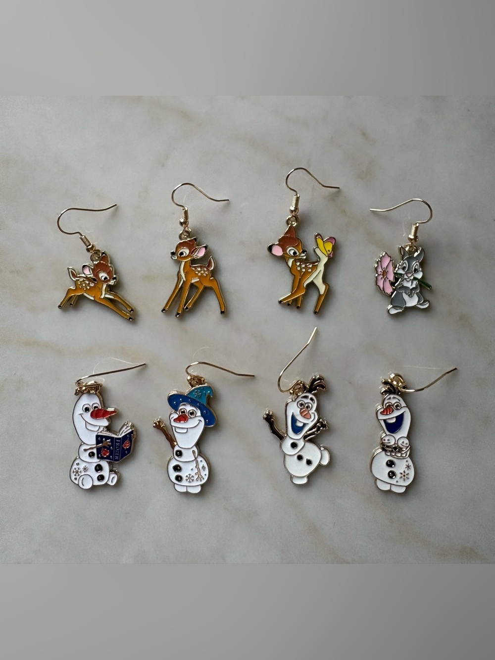 Cute Character Charm Earrings - Bambi & Olaf Styles, 4 pairs
